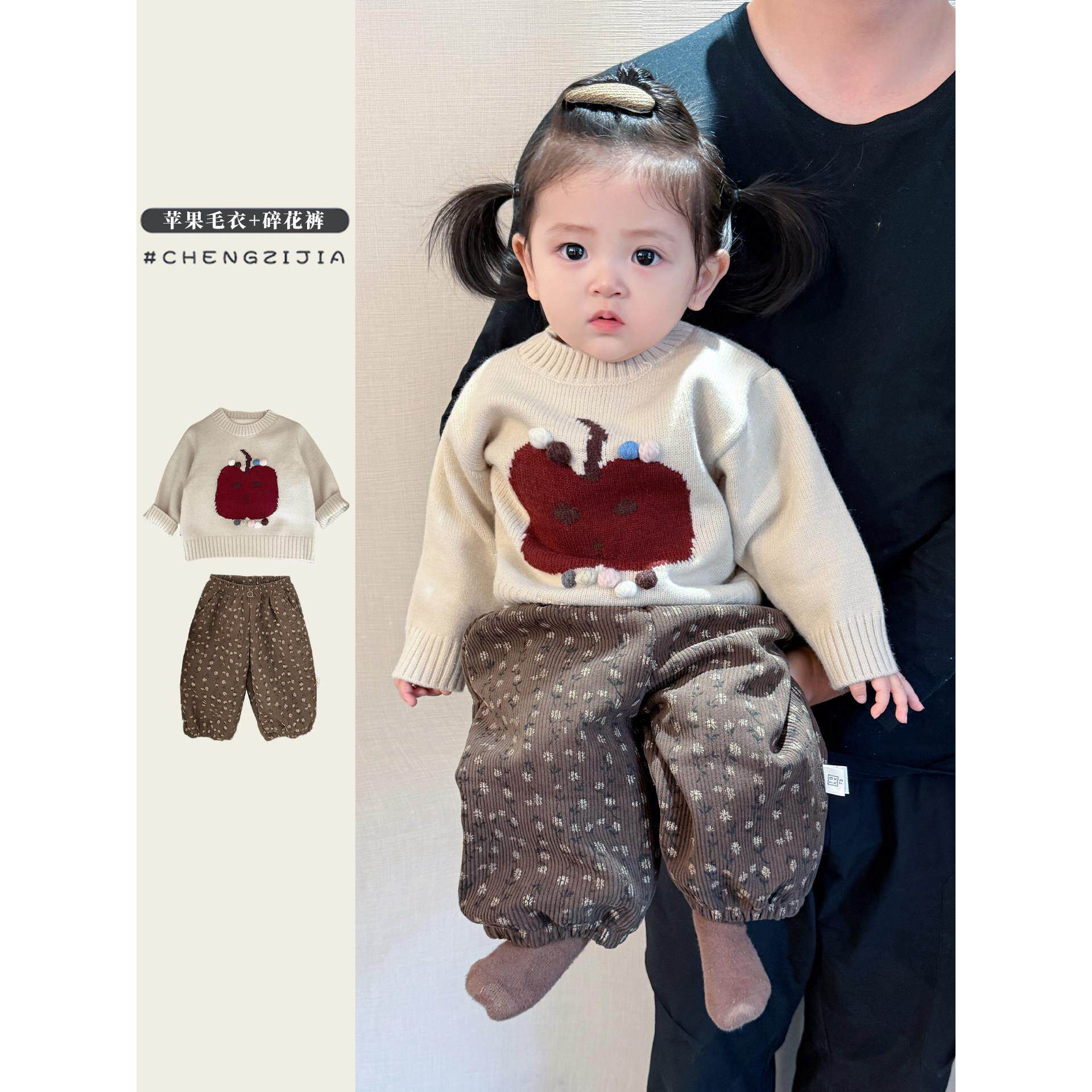 女宝宝冬季加厚针织衫套装女童韩版休闲套头毛衣婴儿保暖百搭裤子