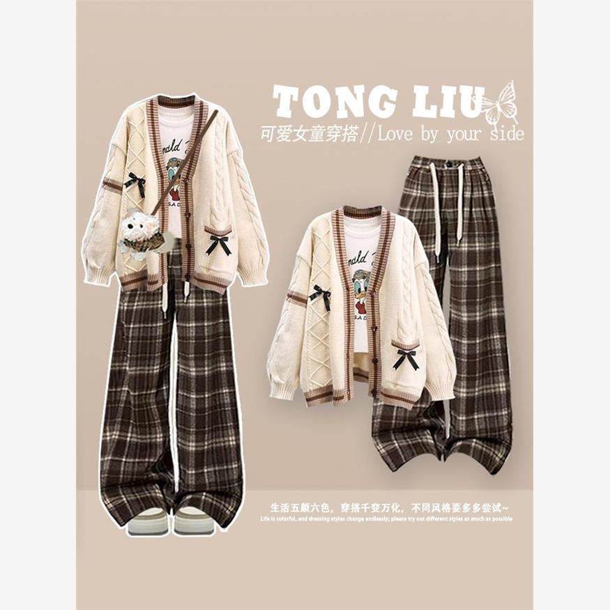 女童针织毛衣开衫秋套装2