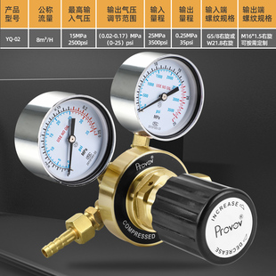 全铜氧气减压阀氮气减压器混合气减压表氩气减压阀标气减压器纯铜