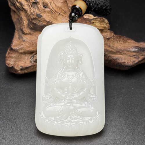 和田白玉净瓶观音玉牌苏工老料