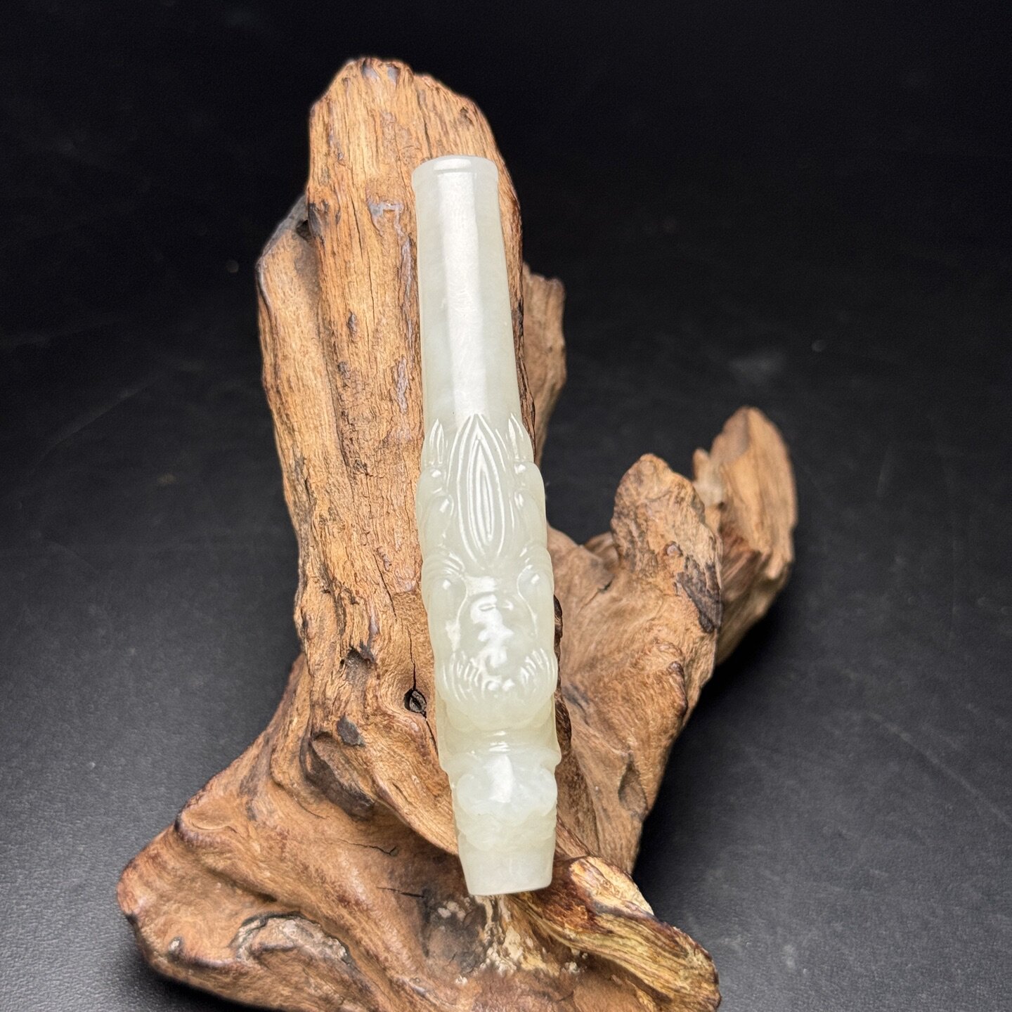精品新疆和田玉白玉龙纹烟嘴天然玉石真品苏工精雕龙头烟嘴男礼物