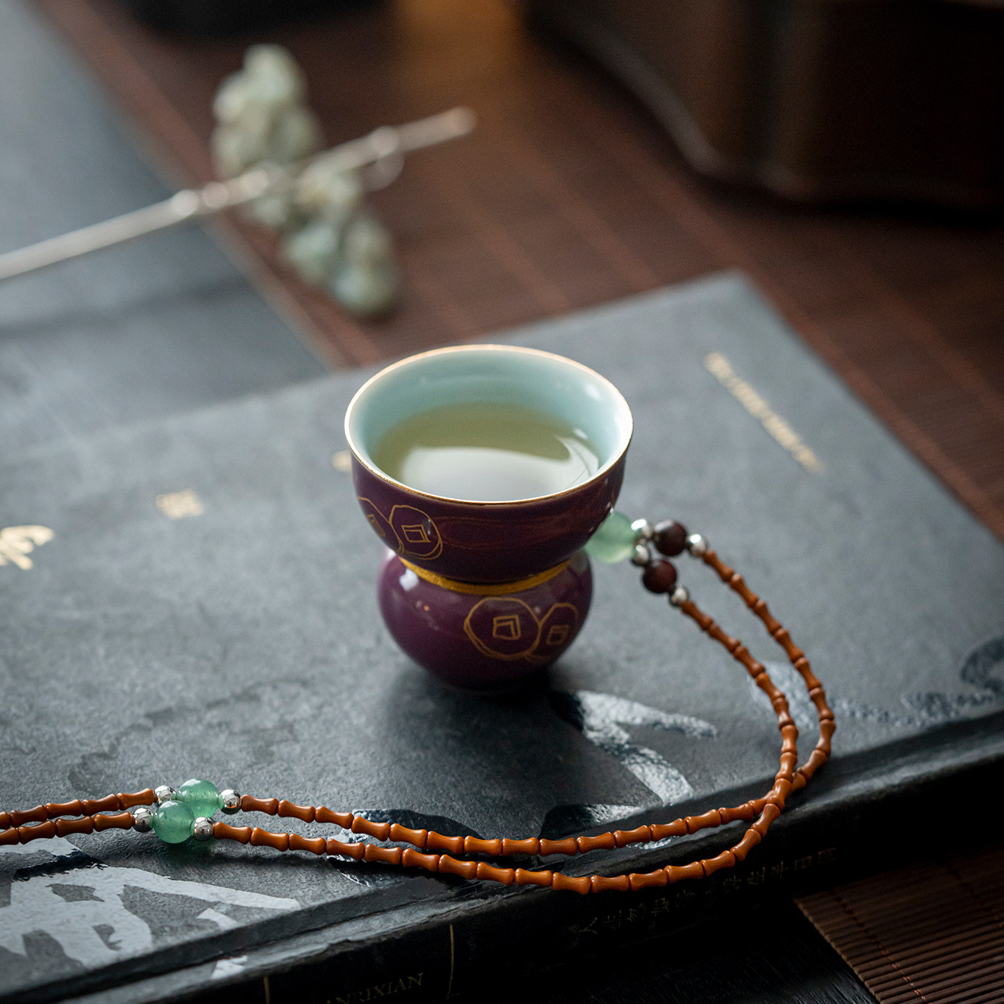 创意国风福禄项链杯子陶瓷葫芦茶杯茶玩手把件家居装饰品挂饰礼品