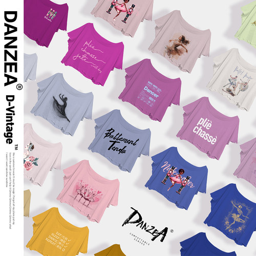 DANZEA宽松芭蕾T恤短袖印花上衣