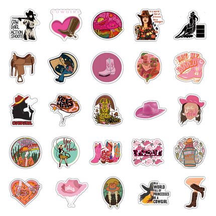 新款跨境牛仔女孩涂鸦50张贴纸防水行李箱笔记本电脑贴纸贴画