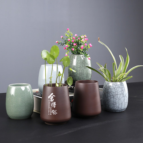 简约哥窑陶瓷水培桌面插花瓶
