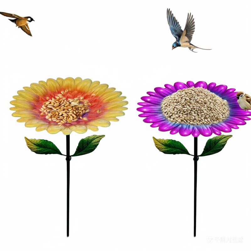 地插金属花朵鸟浴盆喂鸟器户外花园庭院装饰小鸟喂食喂水器洗澡盘