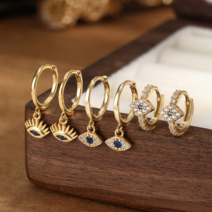 S925纯银恶魔之眼耳圈耳扣耳钉时尚轻奢复古高级设计感INS风耳环