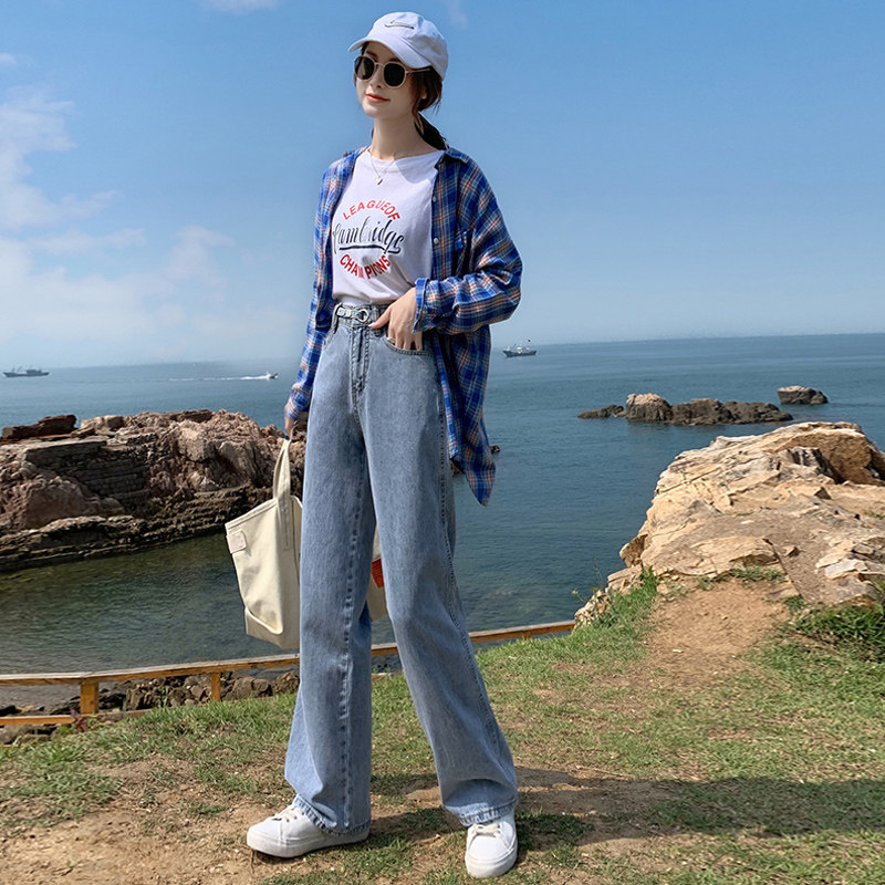 牛仔裤女裤子直筒宽松2020新款高腰显瘦大码胖mm老爹裤萝卜百搭潮