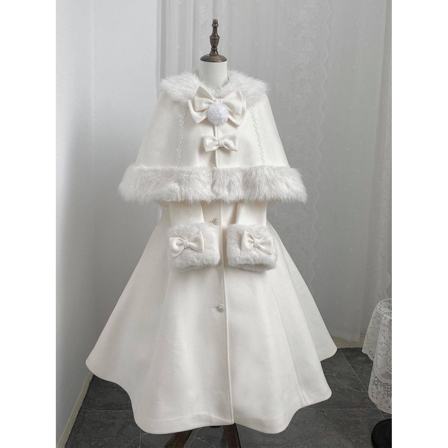 冬日雪域 冬季新款千金收腰中长款外套大衣+蝴蝶结斗篷甜美两件套,女装/女士精品,时尚套装,淘宝优惠券,粉丝福利购,淘宝优惠卷