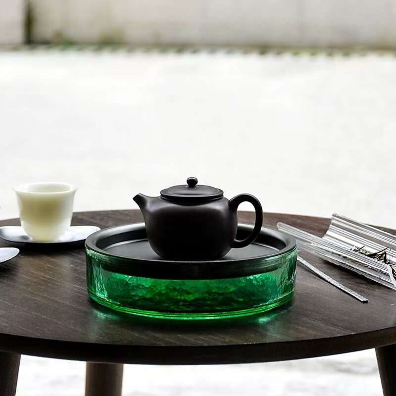 日式加厚玻璃圆形储水干泡盘透明耐热壶承养壶盘壶托茶盘茶具配件