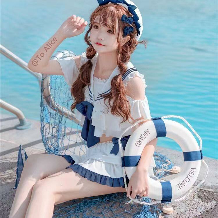 可爱夏日萤海蓝分体泳衣