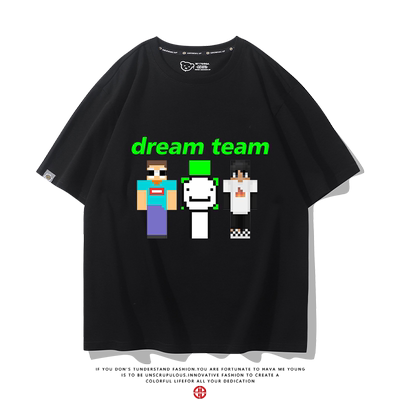 周边纯棉宽松半截袖衣服男