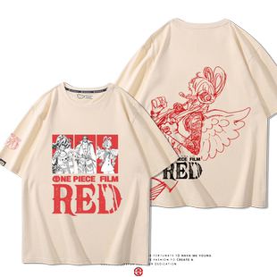 海贼王剧场版RED动漫路飞姐二次元香克斯妮可红色发歌姬纯棉T恤潮