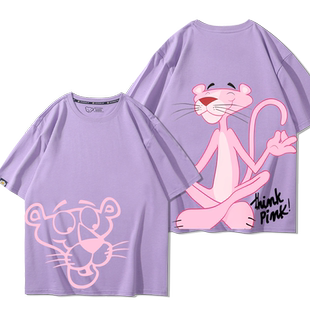 PINK PANTHER粉红豹短袖T恤美国动画片夏季男女纯棉百搭上衣潮ins