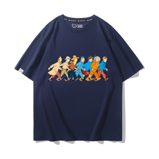 丁丁历险记tintin丁丁的冒险动漫周边百搭纯棉短袖T恤男女上衣服