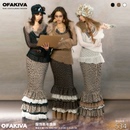 OfAkiva Y2K辣妹两件套连衣裙拆卸毛领烫钻豹纹蛋糕裙 特调奶霜