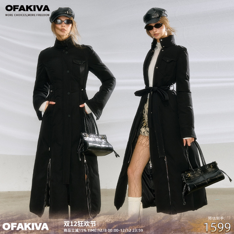 鹅绒羽绒服女冬季中长款拼接外套