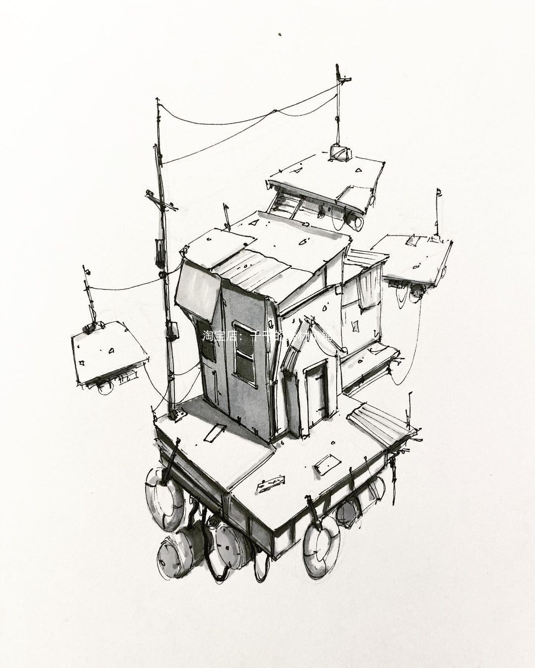 b250黑白建筑钢笔画针管笔绘画临摹参考图集手绘本手稿草稿素材图