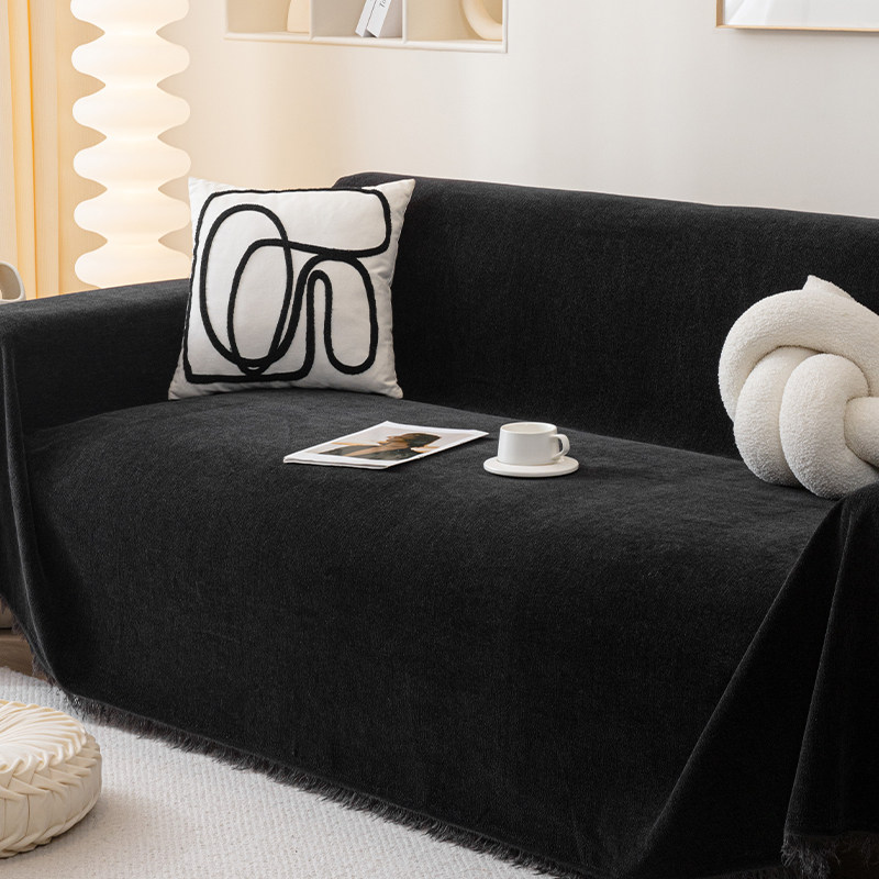 雪尼尔黑色沙发巾加厚四季通用高级感2025新款沙发套罩全盖布毯子,居家布艺,沙发套,淘宝优惠券,粉丝福利购,淘宝优惠卷