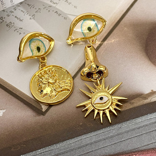 金属复古中古夸张立体恶魔之眼不对称耳钉个性独特耳环 潮