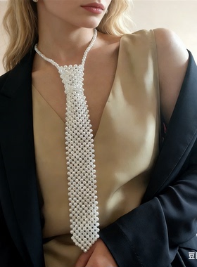 法式气质珍珠领带项链锁骨链女