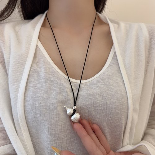 中式黑绳编织沙金葫芦项链卫衣链