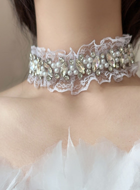 蕾丝花边碎钻超仙项圈choker项链