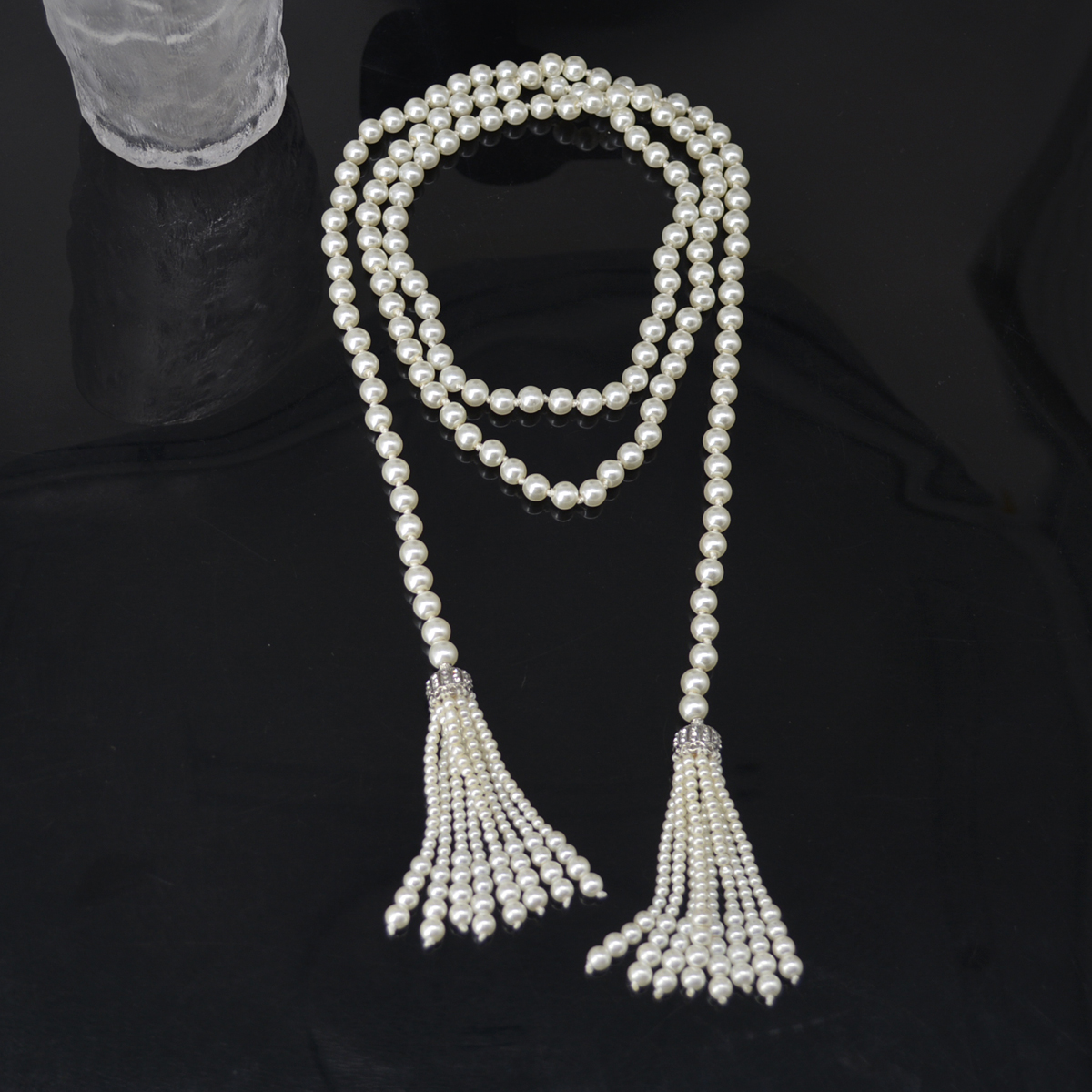 珍珠流苏女长款叠戴项链毛衣链