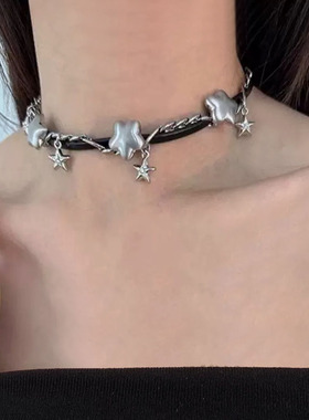甜酷辣妹风链条编织星星颈链项链