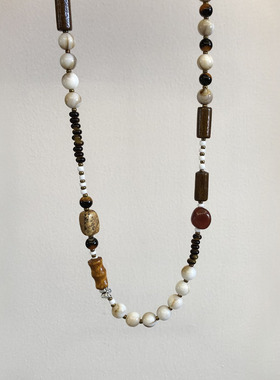 天然石串珠棕色美拉德不规则项链