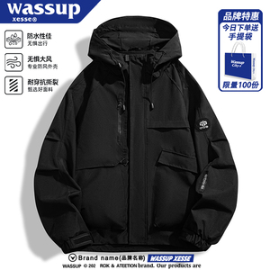 WASSUP工装美式冲锋衣外套男女春秋季潮牌防风防水登山服宽松夹克