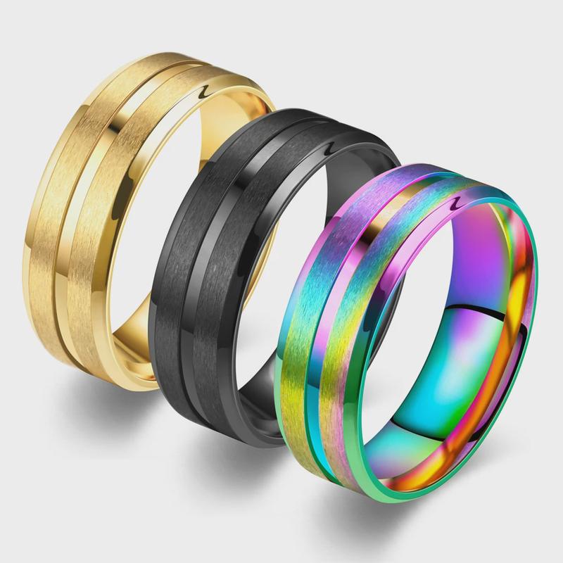 欧美宽中间凹槽男士磨砂简约婚戒不锈钢戒指