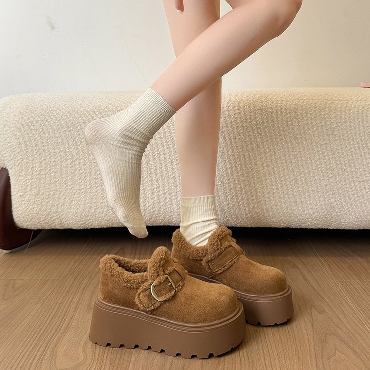 松糕厚底加绒保暖勃肯鞋雪地靴女鞋子2025新款冬季毛毛棉鞋乐福鞋