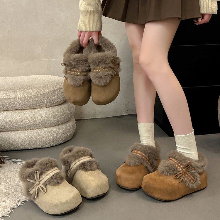 复古毛毛勃肯鞋女款2025冬季新款内增高保暖加绒一脚蹬雪地棉鞋子