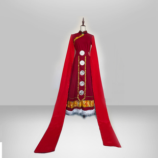 藏族心声舞蹈演出服成人儿童女少数民族风藏式舞蹈裙水袖表演服装