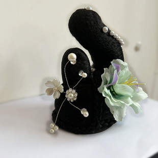 汉服头饰国风假发包发鬓发饰绿色古典舞蹈头饰古风丽人行舞台头花