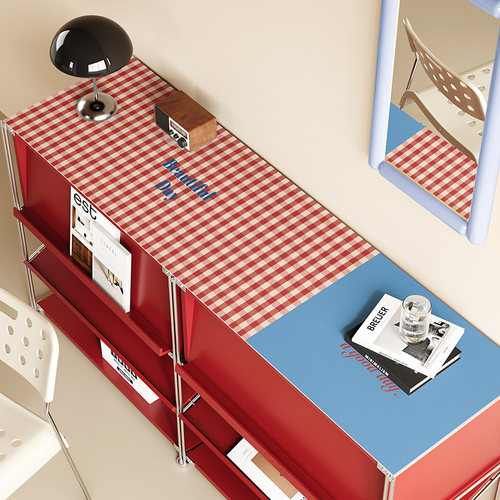 格子皮革餐边柜垫子家用长条桌布