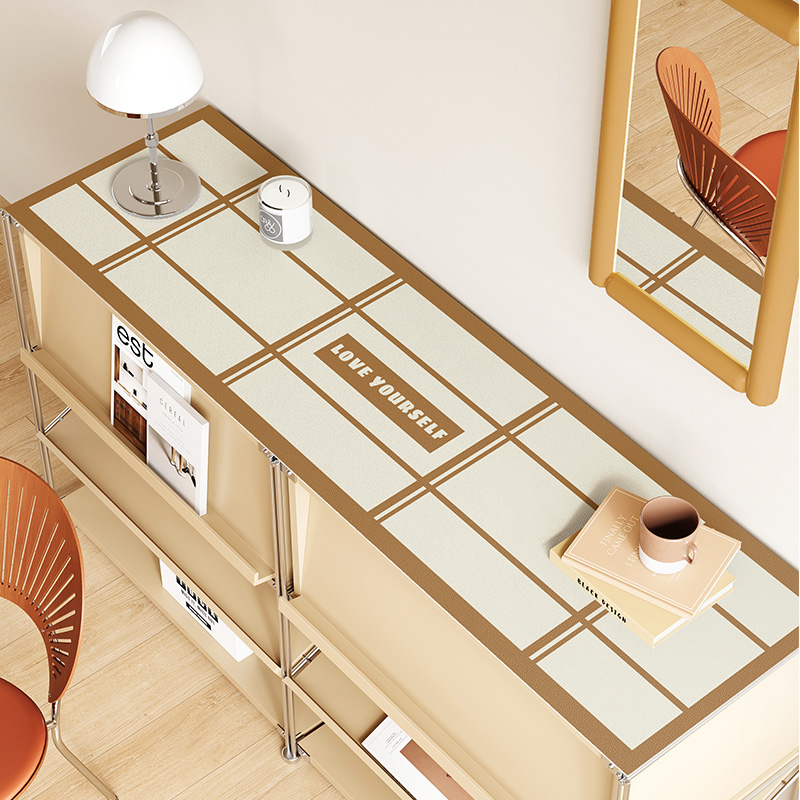 复古格子皮革餐边柜垫防水桌盖布