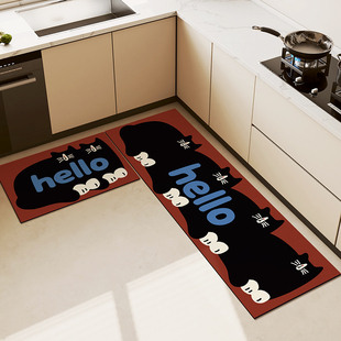 中古风厨房地垫硅藻泥吸水防油耐脏门口脚垫l型可擦免洗防滑地毯