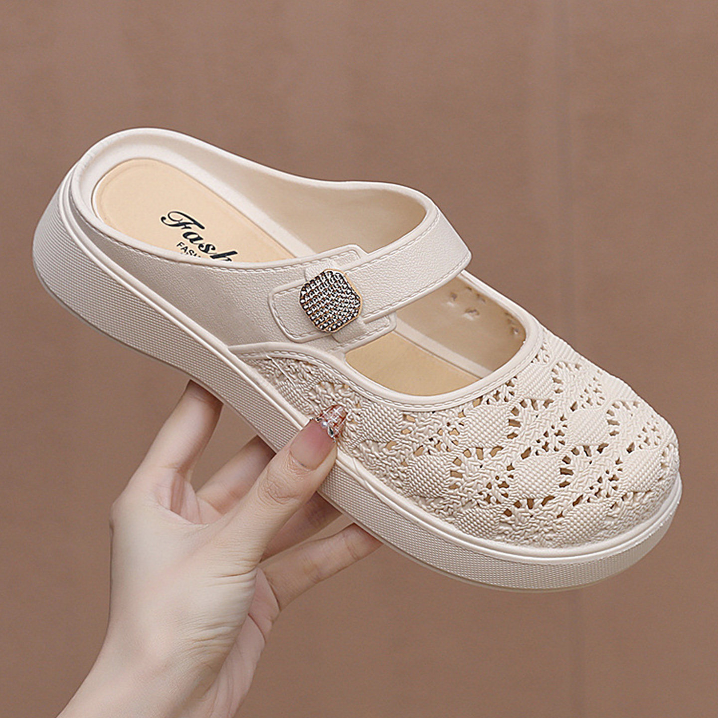 厚底包头拖鞋女夏外穿韩版透气防滑塑料洞洞鞋室内沙滩凉鞋一脚蹬