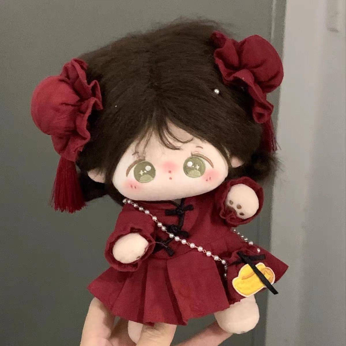 20厘米棉花娃娃拜年衣服可爱套装娃衣公仔换装玩偶裙子红色裙套装