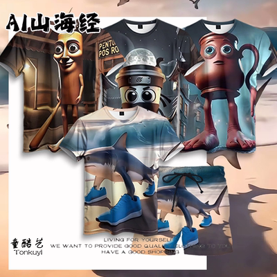 运动鞋鲨鱼短袖T恤亲子儿童