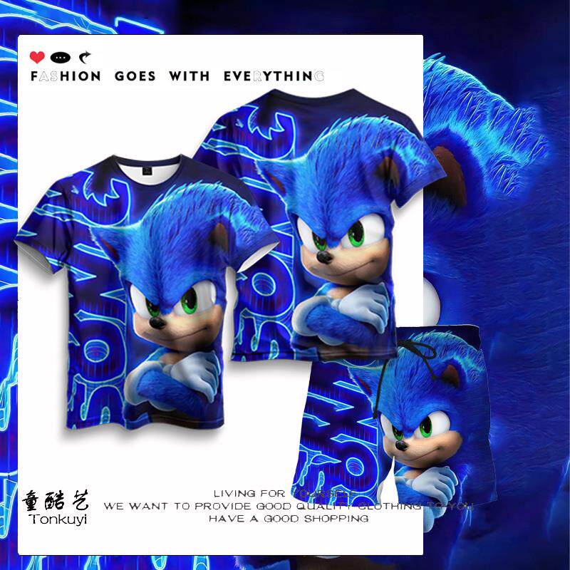 超音鼠衣服儿童刺猬索尼克夏季套装短袖t恤裤子套装sonic男童半袖
