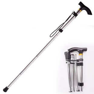 T柄铝合金登山杖可折叠伸缩拐杖户外用品旅行徒步超轻四节手杖