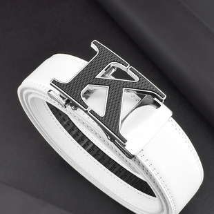 带 潮牌裤 K字母皮带男士 真皮自动扣白色腰带男潮流年轻人百搭时尚