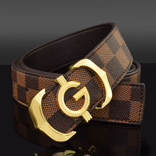 带 百搭青年裤 G皮带男士 潮流年轻人休闲腰带男真皮平滑扣棕色时尚