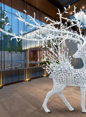 不锈钢鹿摆件抽象铁艺镂空梅花鹿雕塑售楼部酒店大堂足浴艺术装饰