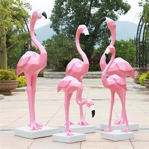 简约现代几何火烈鸟摆件户外玻璃钢块面鸟类雕塑园林景观装饰品