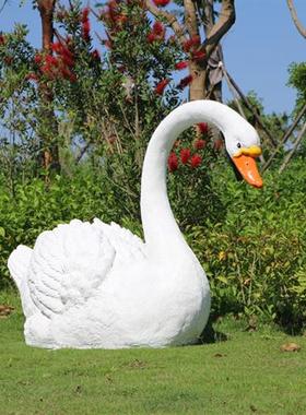 大型仿真天鹅玻璃钢白鹅动物雕塑摆件户外美陈装饰园林景观工艺品