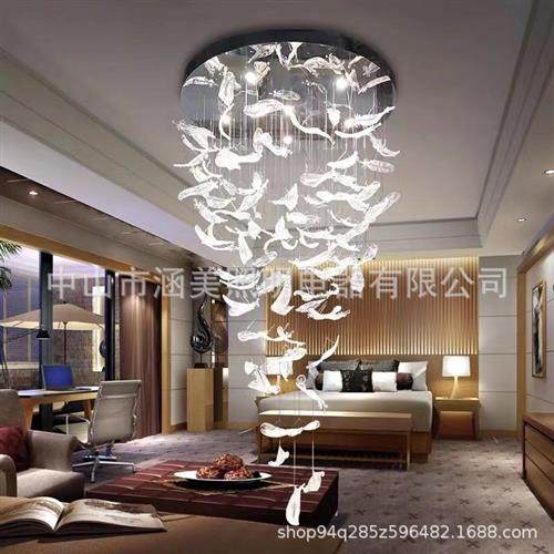 酒店会所别墅沙盘吊灯手工琉璃羽毛挂件吊灯非标工程厂家灯具